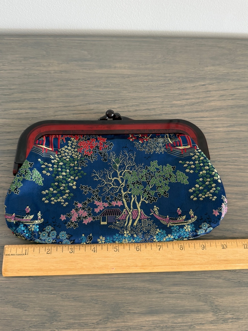 Vintage blue satin silk / satin clutch - Picture 8 of 15